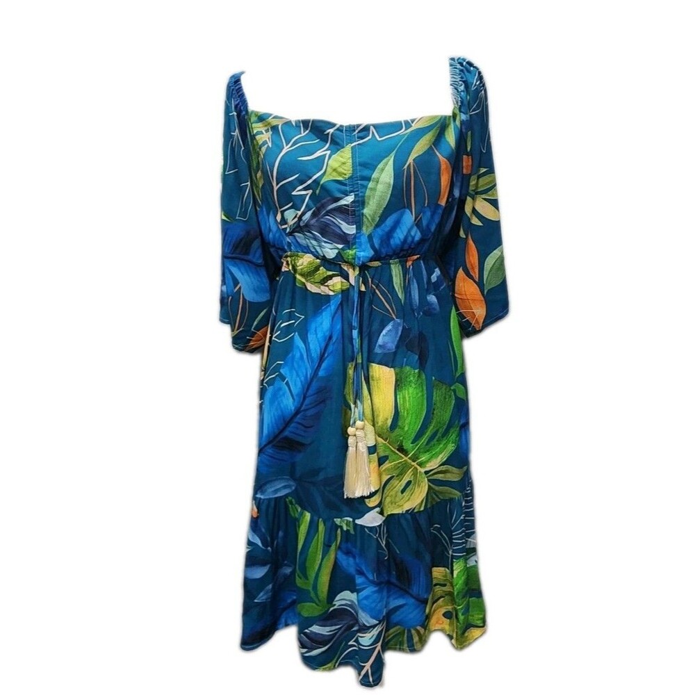 Dona Jo Floral Bohemian Midi Dress Womens Blue/Multicolor Sizes Large - Picture 2 of 8